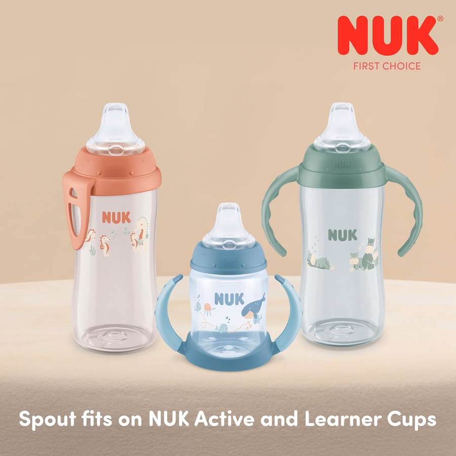 Beccuccio di ricambio in silicone NUK per tazze NUK selezionate, antigoccia, beccuccio morbido, lavabile in lavastoviglie, senza BPA, trasparente, confezione da 5: per neonati