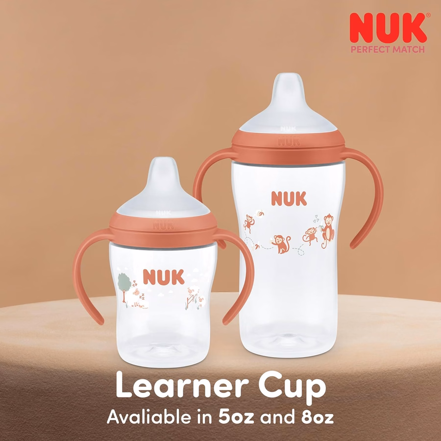 NUK Perfect Match Learner Cup, 237 ml, confezione da 2 – Beccuccio morbido, manici facili da impugnare, senza BPA, bicchiere antigoccia per la transizione: Prodotti per ufficio