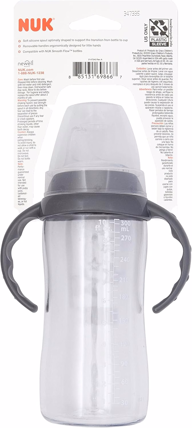 NUK Learner Cup, 295 ml, Tritan Grigio Stella – Senza BPA, Tazza con beccuccio antigoccia: per neonati