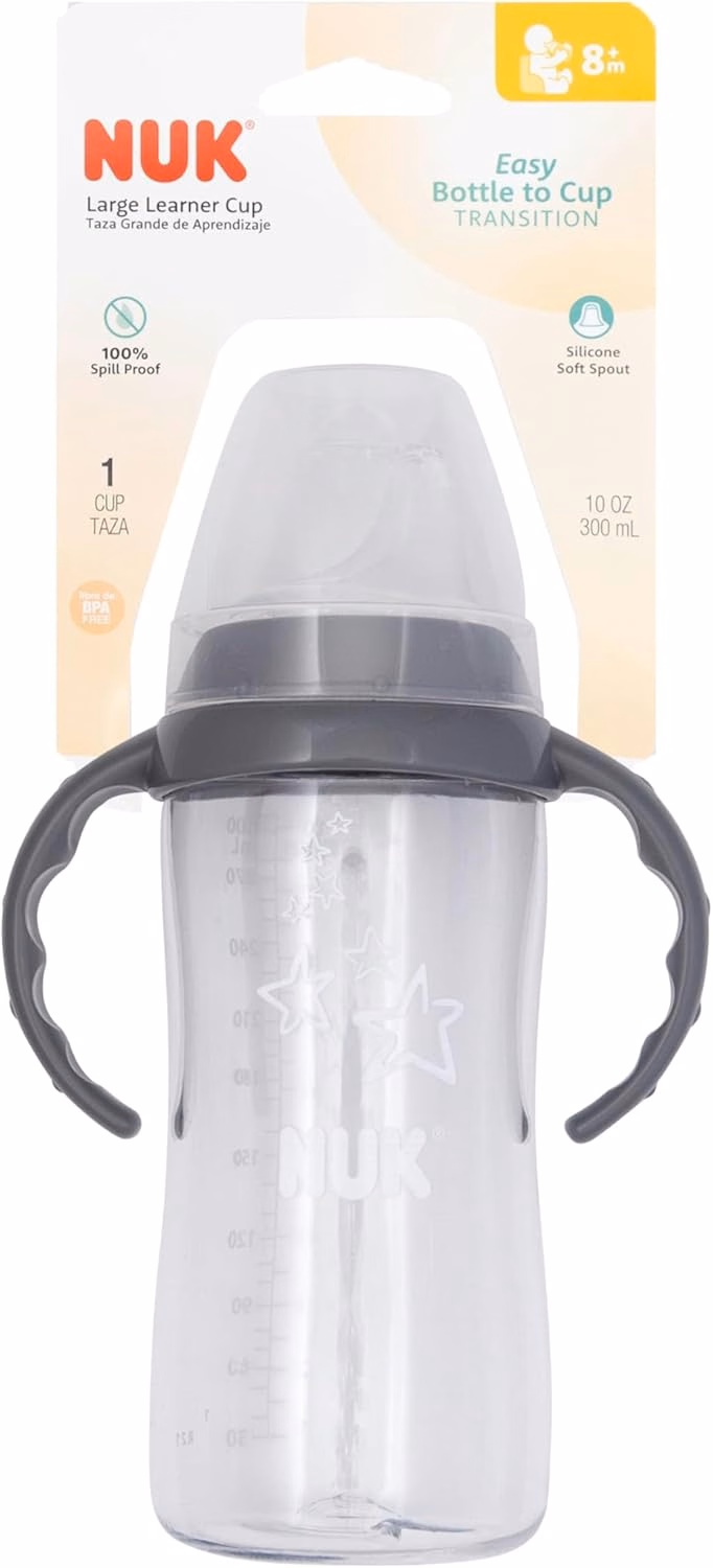 NUK Learner Cup, 295 ml, Tritan Grigio Stella – Senza BPA, Tazza con beccuccio antigoccia: per neonati