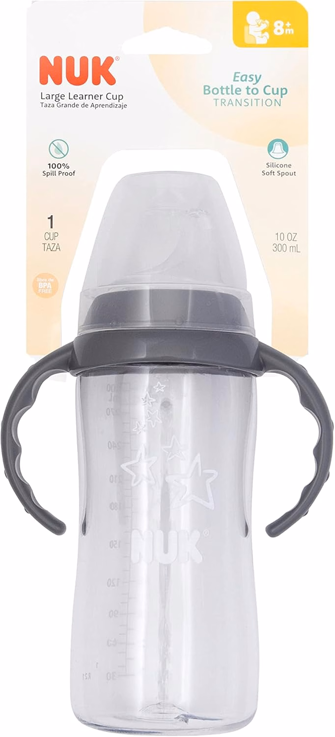 NUK Learner Cup, 295 ml, Tritan Grigio Stella – Senza BPA, Tazza con beccuccio antigoccia: per neonati