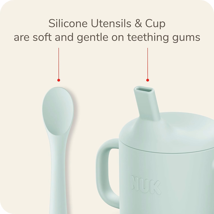 Cucchiai per neonati in silicone NUK, materiale in silicone resistente, facili da impugnare e da usare per l'alimentazione, lavabili in lavastoviglie, senza BPA, confezione da 3: per neonati