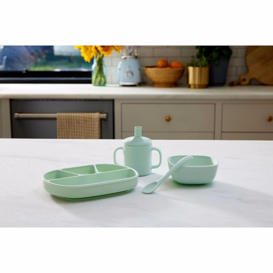 Cucchiai per neonati in silicone NUK, materiale in silicone resistente, facili da impugnare e da usare per l'alimentazione, lavabili in lavastoviglie, senza BPA, confezione da 3: per neonati