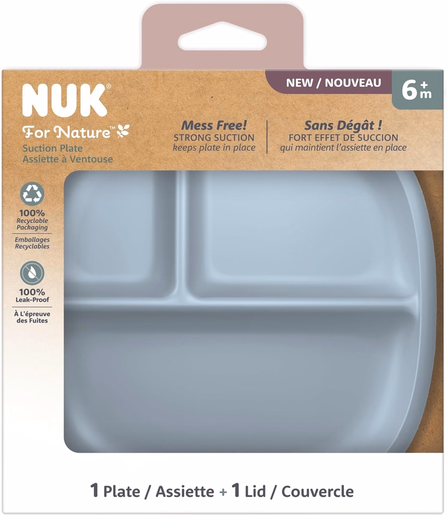 NUK for Nature Piatto con ventosa e coperchio, coperchio a prova di perdite, adatto a microonde, congelatore e lavastoviglie (cestello superiore), senza BPA e lattice, confezione da 1: Baby