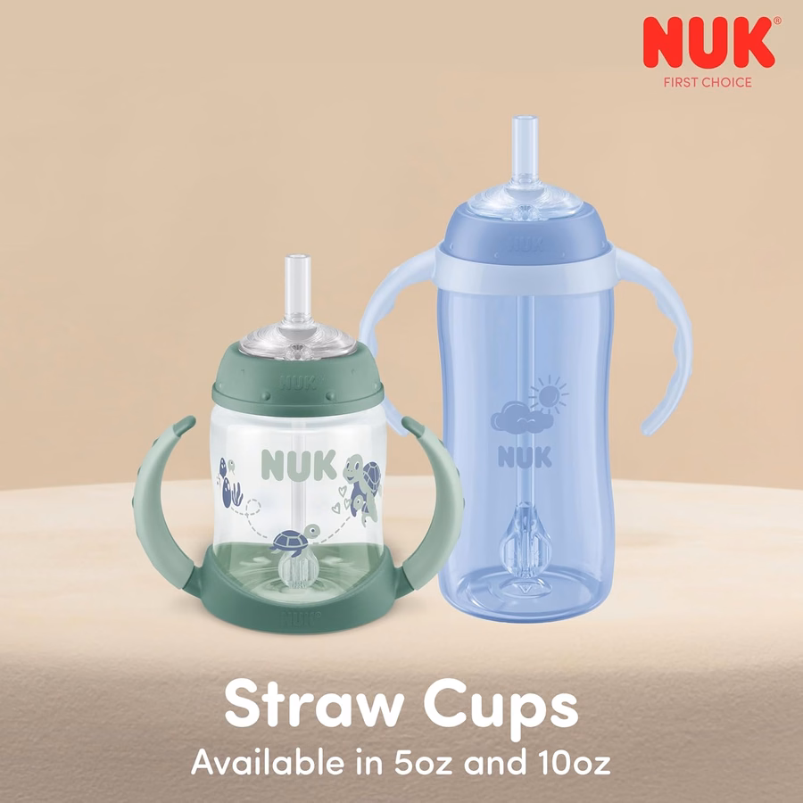 NUK Learner Straw Cup 10oz - Tazza per bambini con cannuccia morbida per bere facilmente, adatta a partire dagli 8 mesi di età: Baby