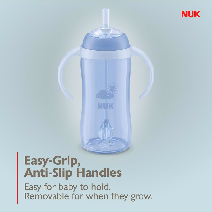 NUK Learner Straw Cup 10oz - Tazza per bambini con cannuccia morbida per bere facilmente, adatta a partire dagli 8 mesi di età: Baby