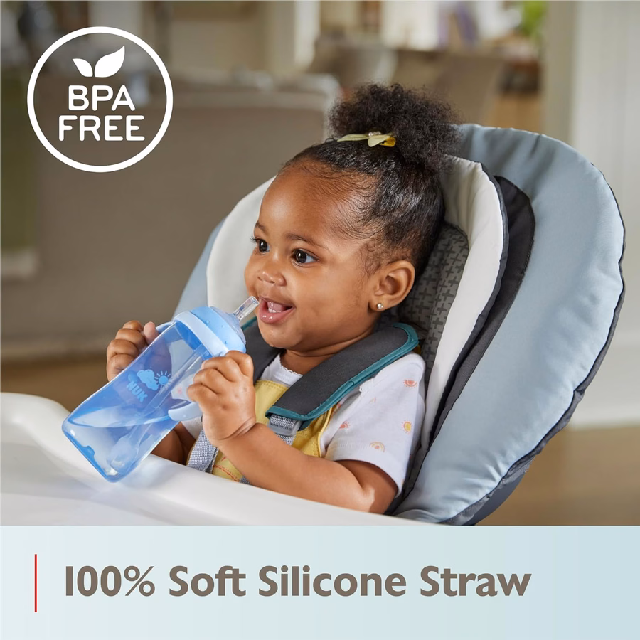 NUK Learner Straw Cup 10oz - Tazza per bambini con cannuccia morbida per bere facilmente, adatta a partire dagli 8 mesi di età: Baby