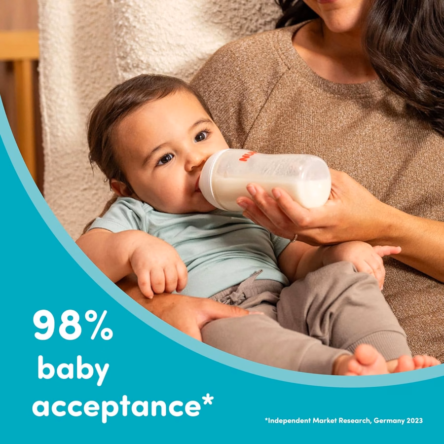 Biberon NUK Perfect Match 2 in 1 naturale e anticolica con flusso medio, tettarella ampia e adattabile, 240 ml, confezione da 4, senza BPA: per neonati