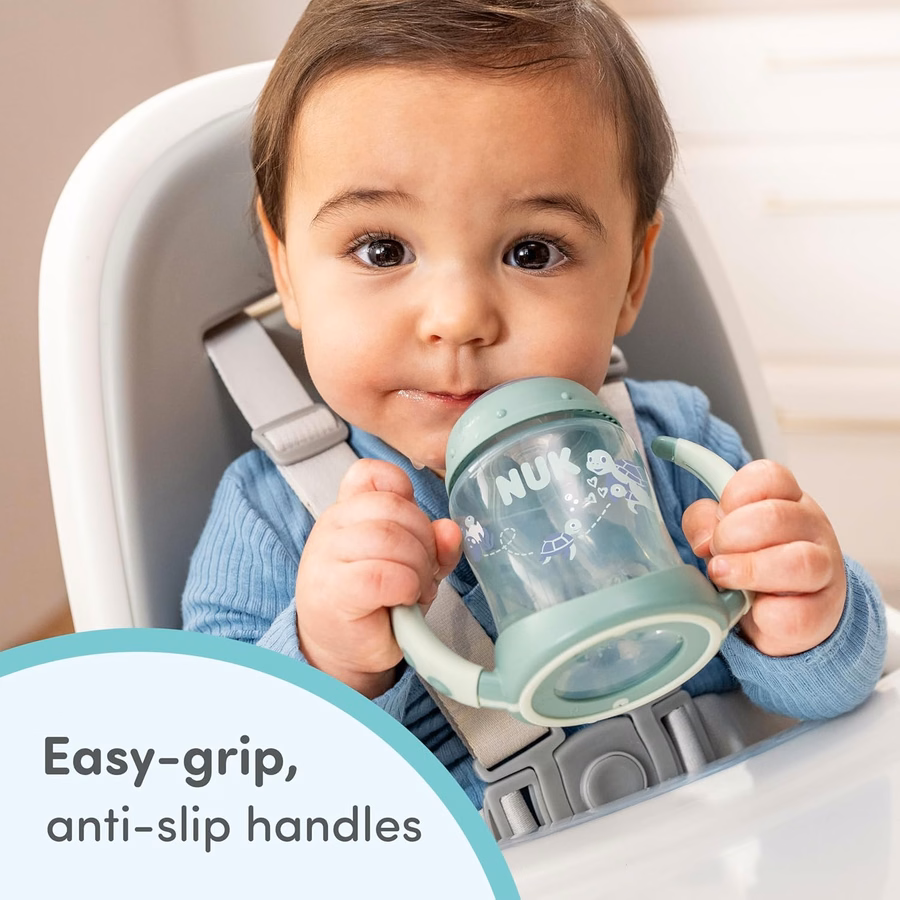 NUK Learner Straw Cup, 150 ml, confezione da 2 - Bicchiere con cannuccia morbida per bambini, ideale per bere facilmente, adatto a partire dagli 8 mesi di età, colore verde: Articoli per neonati