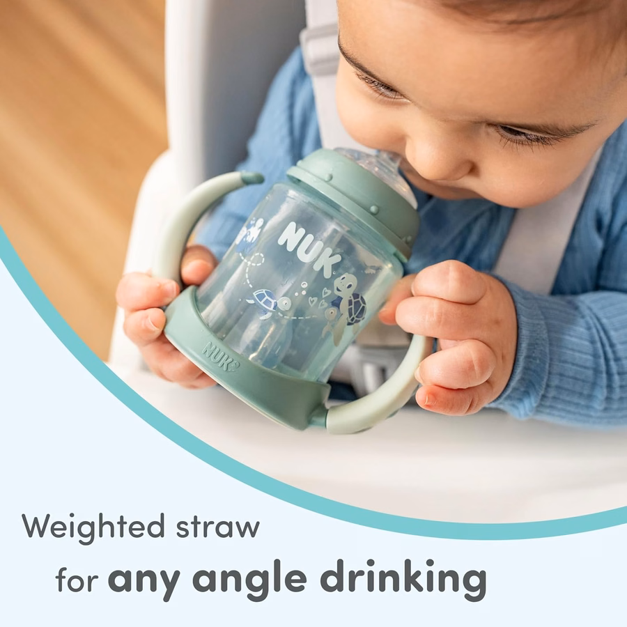 NUK Learner Straw Cup, 295 ml, confezione da 2 - Bicchiere con cannuccia morbida per bambini, ideale per bere facilmente, adatto a partire dagli 8 mesi di età, collezione Timeless : Baby