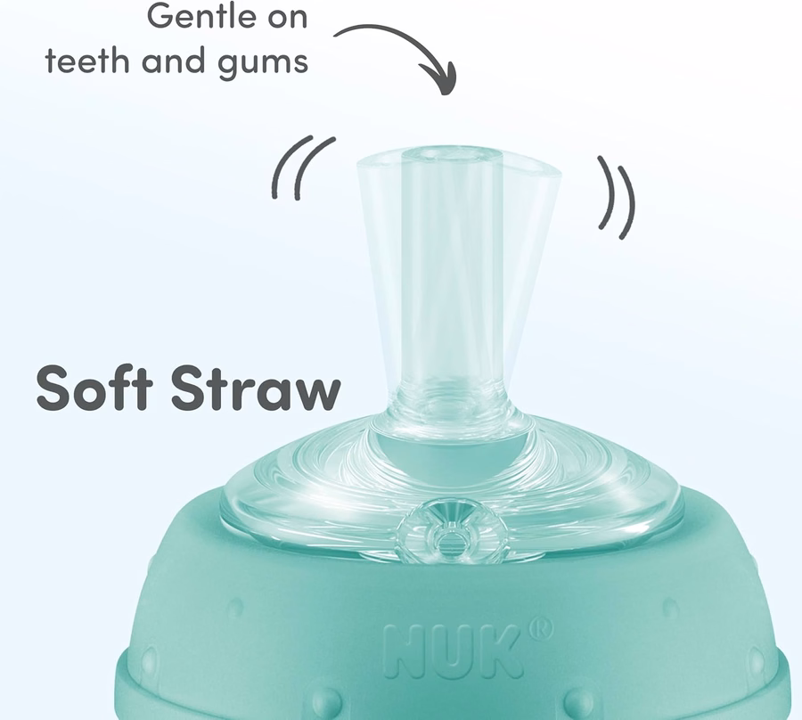 NUK Learner Straw Cup, 150 ml, confezione da 2 - Bicchiere con cannuccia morbida per bambini, ideale per bere facilmente, adatto a partire dai 6 mesi di età, collezione Timeless : Baby