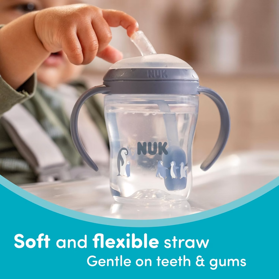 NUK Perfect Match Learner Straw Cup, 237 ml, confezione da 2 – Cannuccia morbida, manici facili da impugnare, senza BPA, bicchiere antigoccia per la transizione: prodotti per ufficio