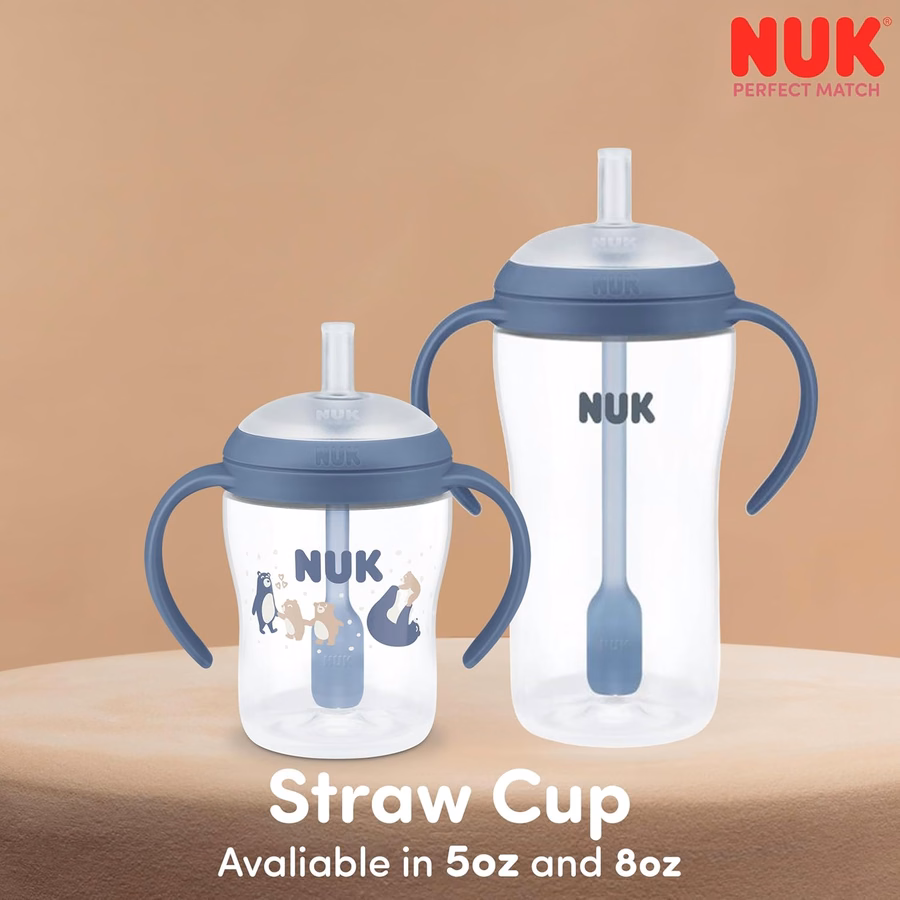 NUK Perfect Match Learner Straw Cup, 237 ml, confezione da 2 – Cannuccia morbida, manici facili da impugnare, senza BPA, bicchiere antigoccia per la transizione: prodotti per ufficio