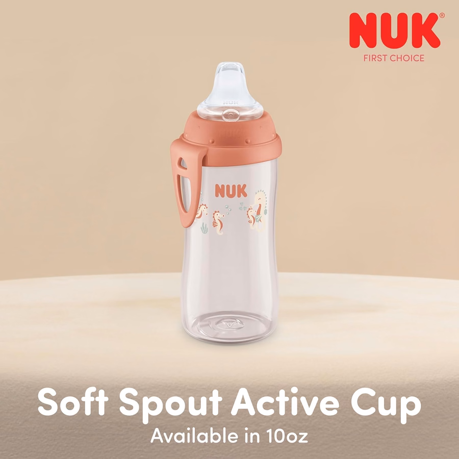 NUK First Choice Alla ricerca di Nemo Active Cup 2.0, 295 ml. Bicchiere con beccuccio morbido e clip per il trasporto, leggero, a prova di perdite e fuoriuscite, confezione da 2: per neonati