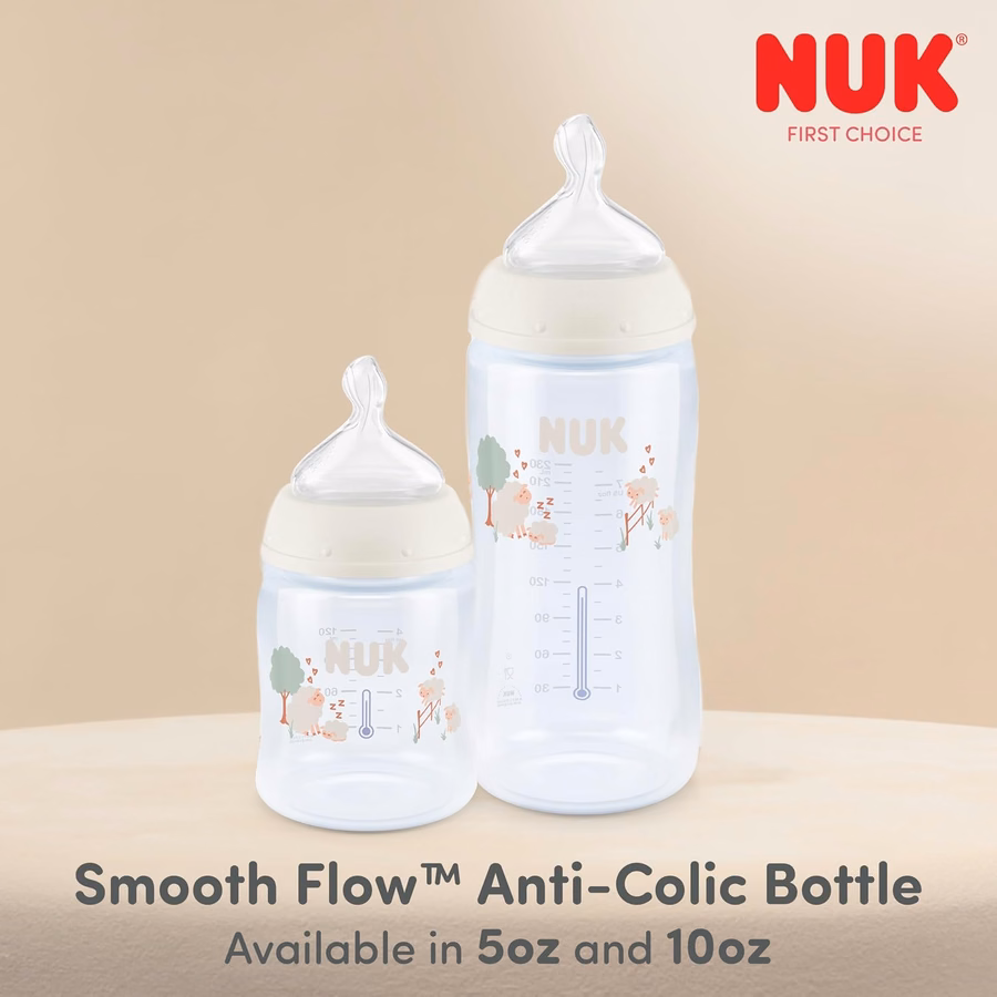 Biberon anticolica NUK First Choice Smooth Flow color pesca, 150 ml con indicatore di temperatura SafeTemp, essenziale per neonati, confezione da 1: Biberon